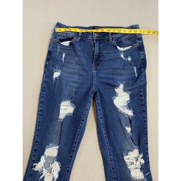 Judy Blue Jeans Womans 15/32 Blue Boyfriend Redlands High Rise Distressed Grunge - Picture 7 of 7